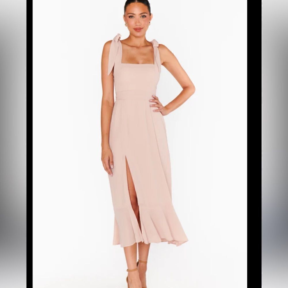 Show Me Your Mumu Square Neck Fitted Bodice Dress Size Small Blush Color Ties
